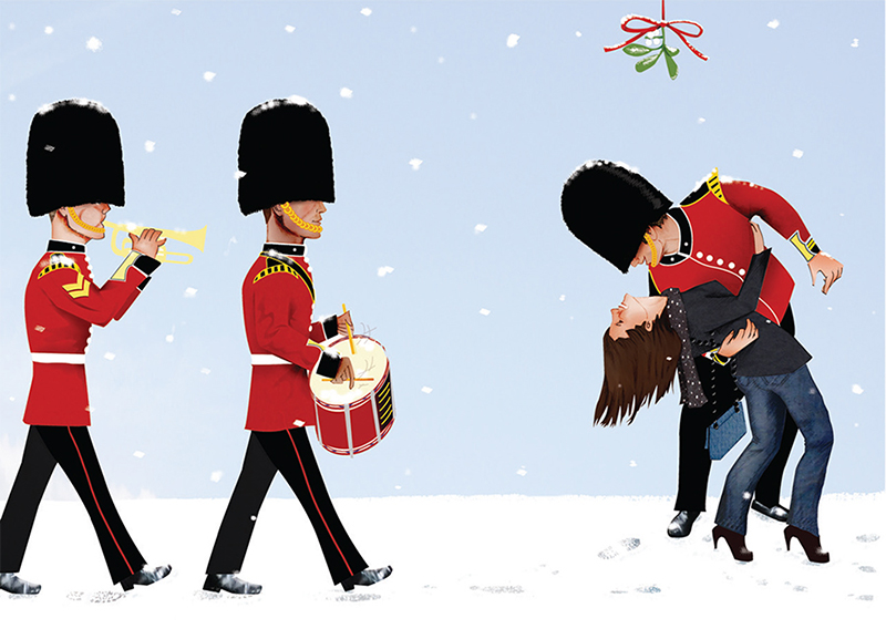 British soldiers and the mistletoe card design by Helen Nowell